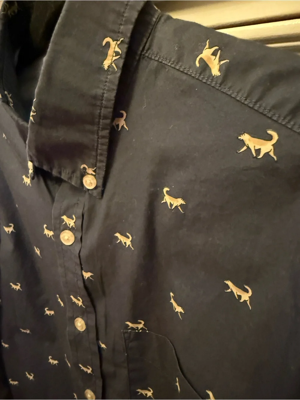 Men’s Banana Republic Navy Blue/Dog Print, Poplin Long Sleeve Button-Down Shirt
